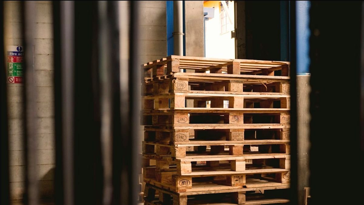 Wooden pallets stacked for industrial handling